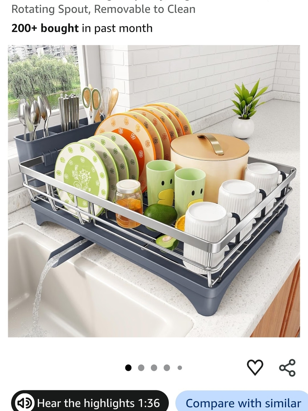 Kitchen Dish Drying Rack with Cutlery Holder - Gray